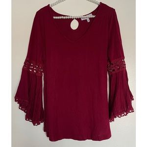 New Burgundy Lace Long Sleeve Tee Top L